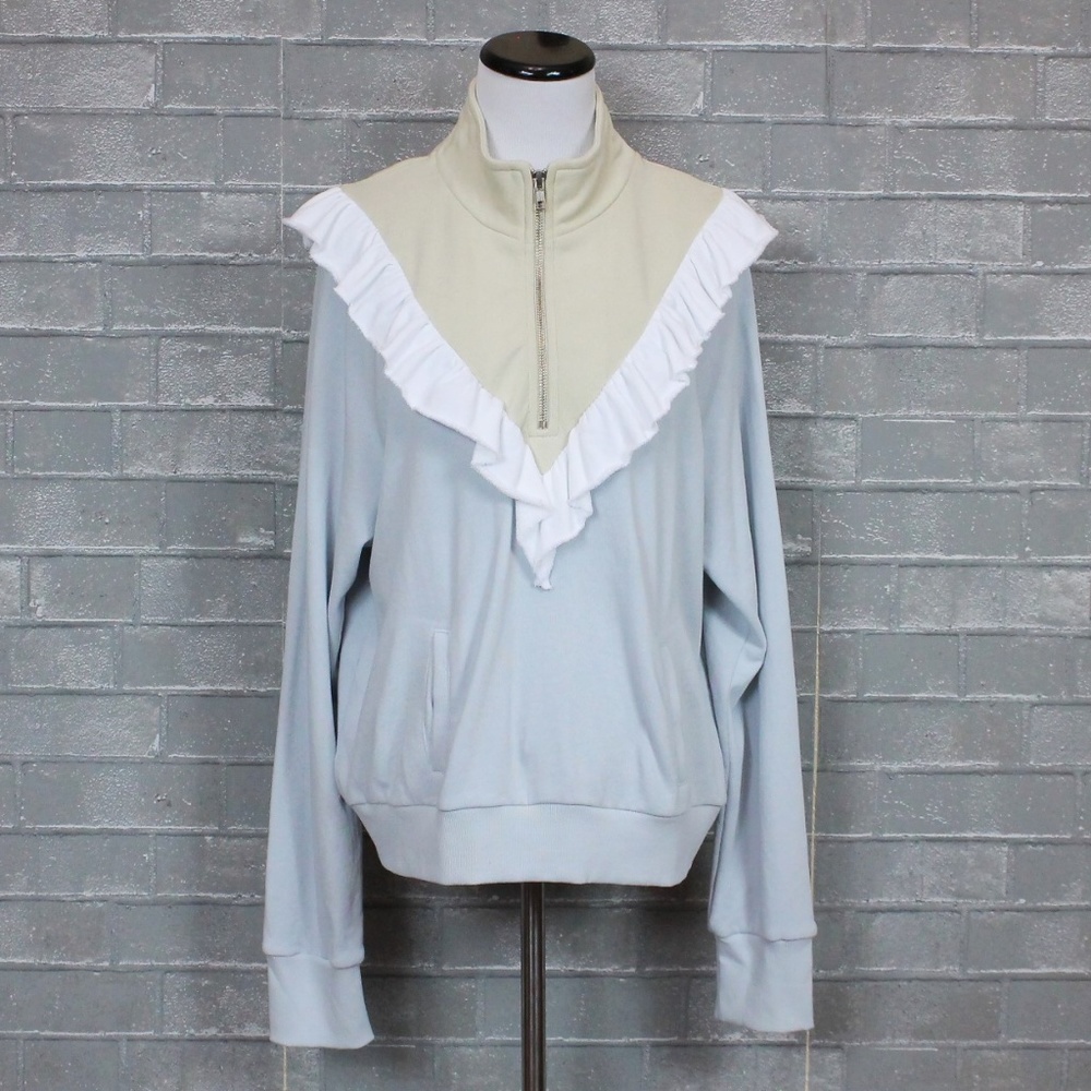 Wildfox Final Neck Prima Warm-up Pullover Half Zip Sweatshirt L